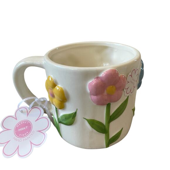 Hand Painted 3D Spring Floral Ceramic Mugs Pink Blue Yellow Set of 2 NEW - Picture 15 of 16